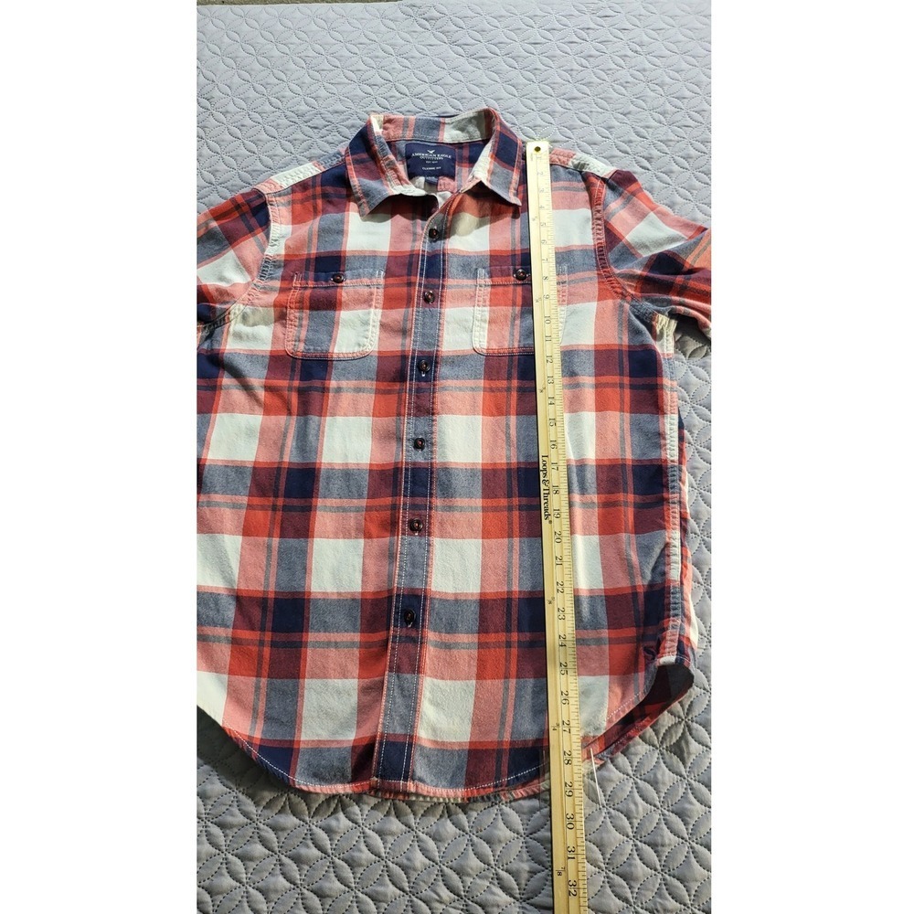 American Eagle Flannel Shirt Classic Fit Button Up Plaid Red Blue Size‎ M - Picture 4 of 12